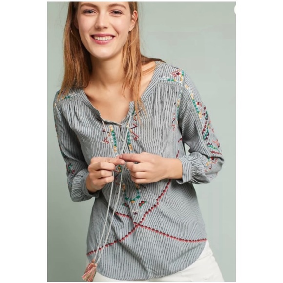 AKEMI + KIN ALMIRA EMBROIDERED TOP BY ANTHROPOLOGIE SIZE 4P - Picture 1 of 9
